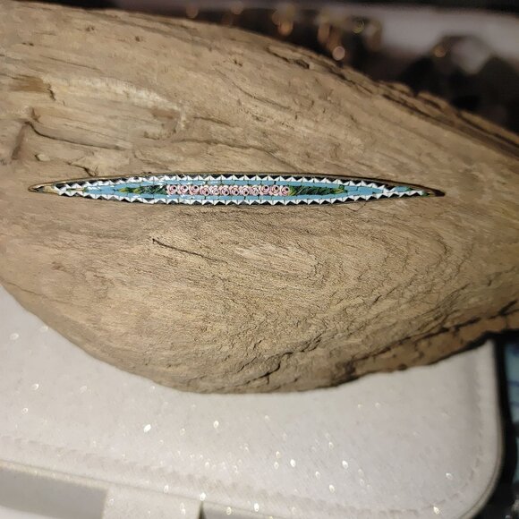 Antique Micro Mosaic Floral Bar Brooch Pin Gold Tone Italy Handmade Jewelry - Picture 8 of 16